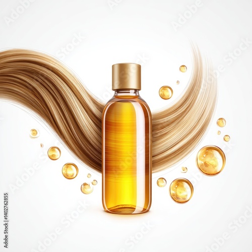 Obraz na płótnie Golden hair oil bottle. Healthy, shiny, flowing locks w salonie