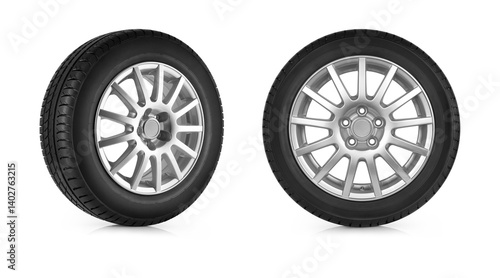 Car wheel, summer tire, on white background