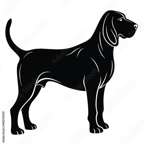 Black Silhouette of a Bloodhound Dog: Vector Graphic Illustration of a Hound Dog Breed, Standing Profile, Animal Clipart Image