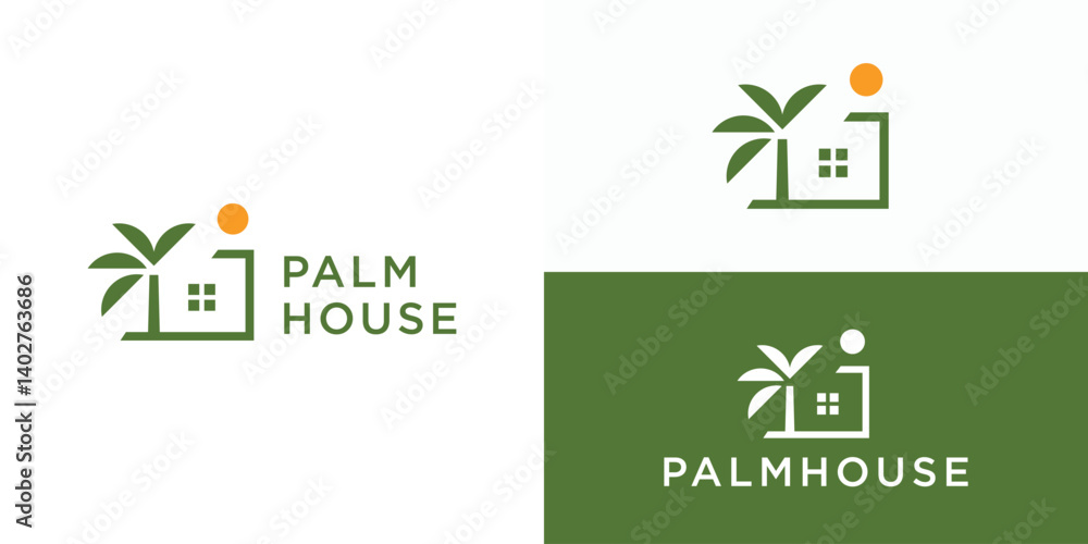 Simple palm house logo template. Home with palm tree logo design vector illustration. Simple palm house logo template. Home with palm tree logo design vector illustration.