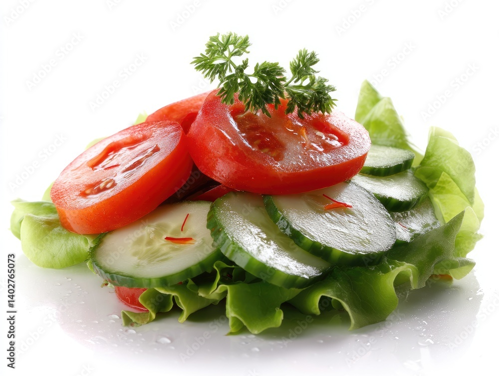 Fresh vegetable salad with tomato and cucumber slices