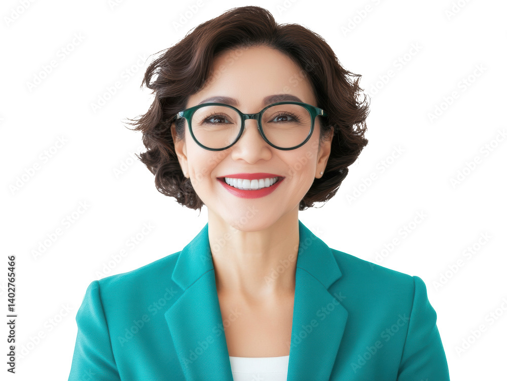 Obraz premium Professional woman smiling confidently in modern business attire, cut out