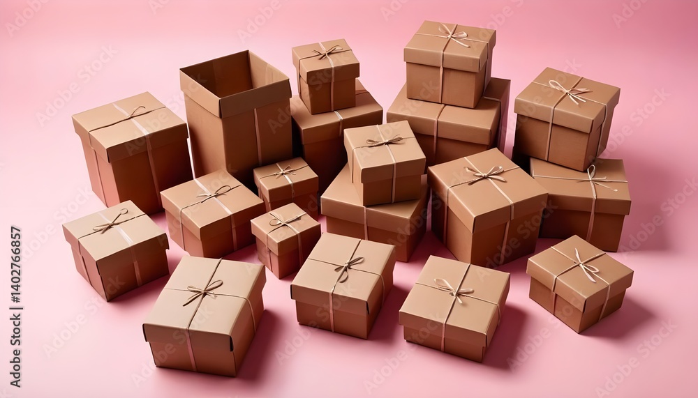 Fototapeta premium Stack of Brown Cardboard Gift Boxes with Twine
