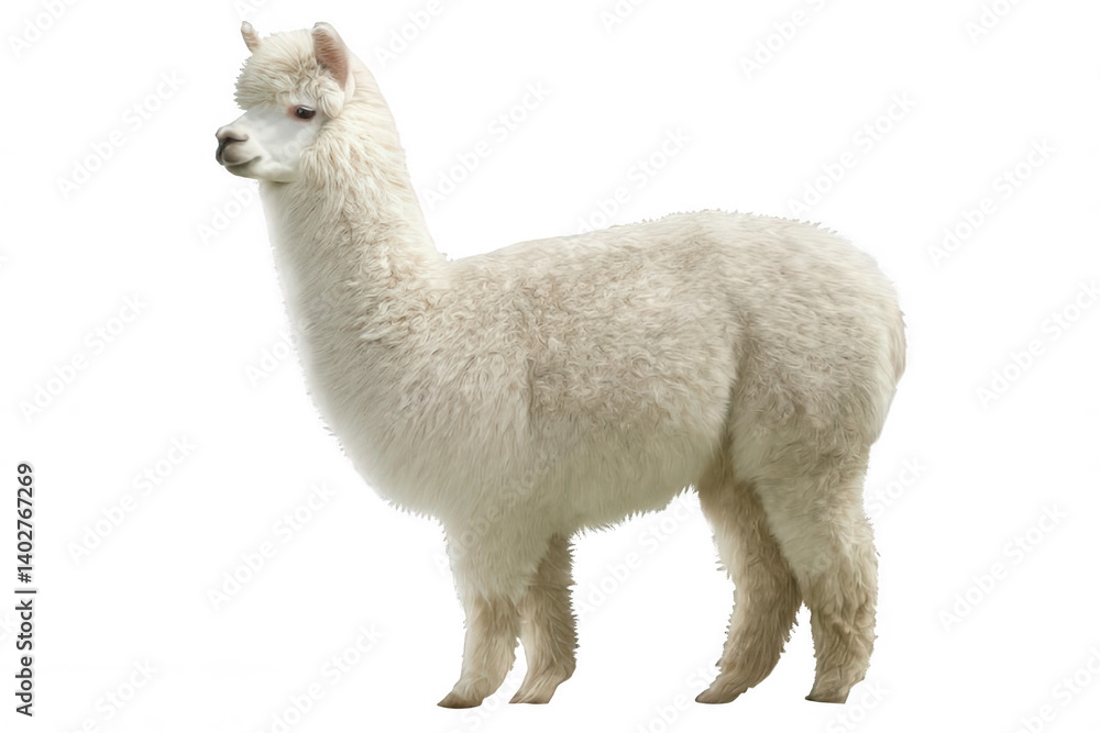 Obraz premium Photorealistic Alpaca Standing in Side Profile with Soft Fur Transparent Background
