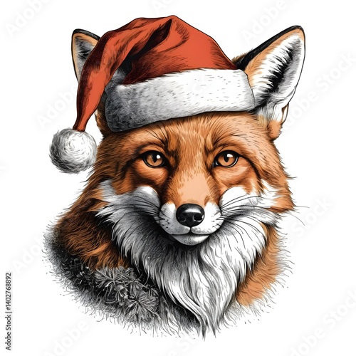 Christmas Fox in Santa Hat