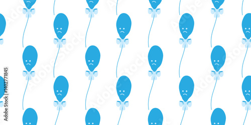 Deflated balloon on string Seamless Pattern in Monochrome blue Blue Monday Greeting background idea