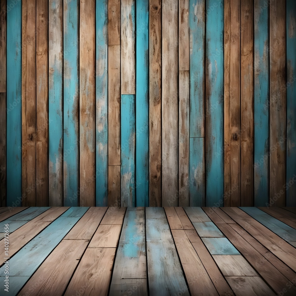 Naklejka premium Rustic Wooden Background with Blue Accents