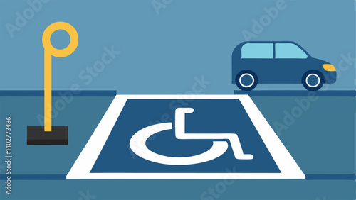 Handicap Parking A parking area with clearly marked accessible parking spaces including the appropriate signage and a vehicle parked in the designated spot.