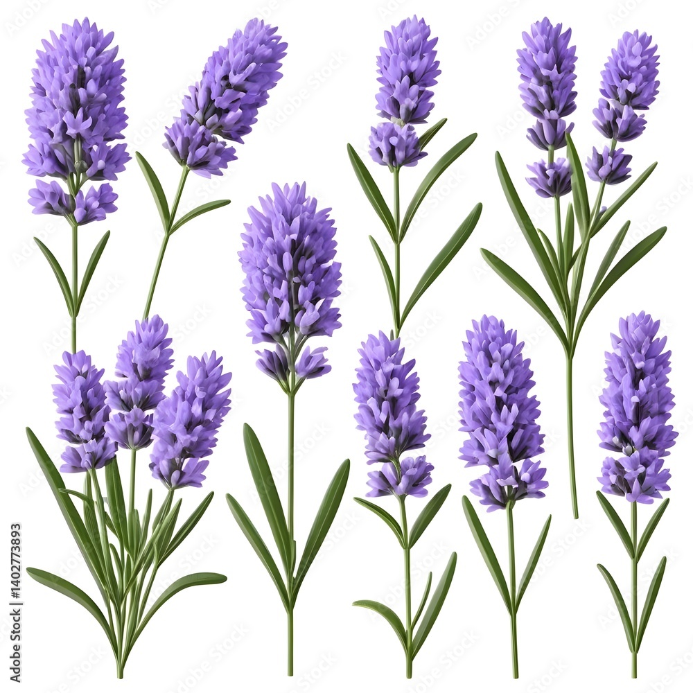 Fototapeta premium Collection of Lavender Flowers Isolated on White