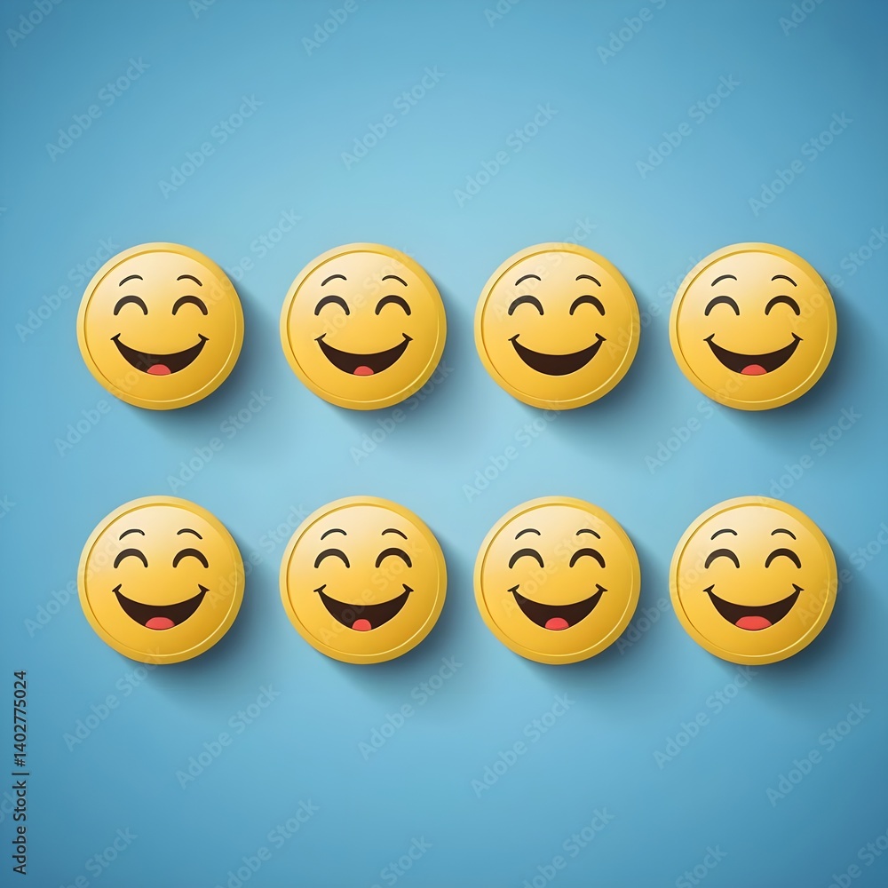 Fototapeta premium Eight Smiling Emojis on Blue Background