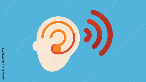 Hearing Aid Ears Two ears one with a small hearing aid device illustrating sound waves entering the ear to depict enhanced hearing capabilities.