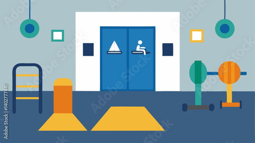 Multisensory Fitness Area A fitness corner with visual aids and tactile instructions on the walls designed for individuals with sensory disabilities to feel comfortable while