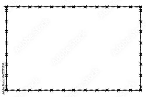 Black and white silhouette. The background is made of barbed wire. Vector illustration 
