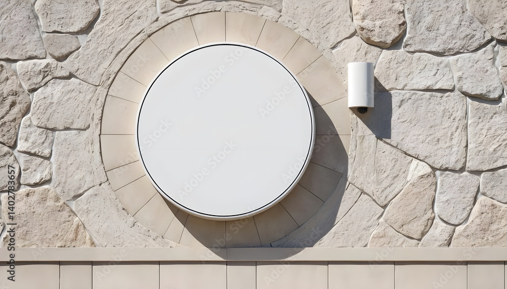 Fototapeta premium Blank Round Sign on Stone Wall