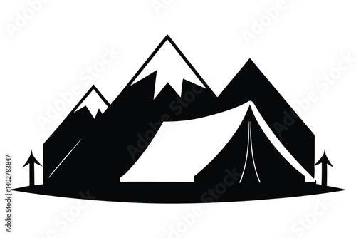 Mountain Tent Setup Silhouette Vector Illustration