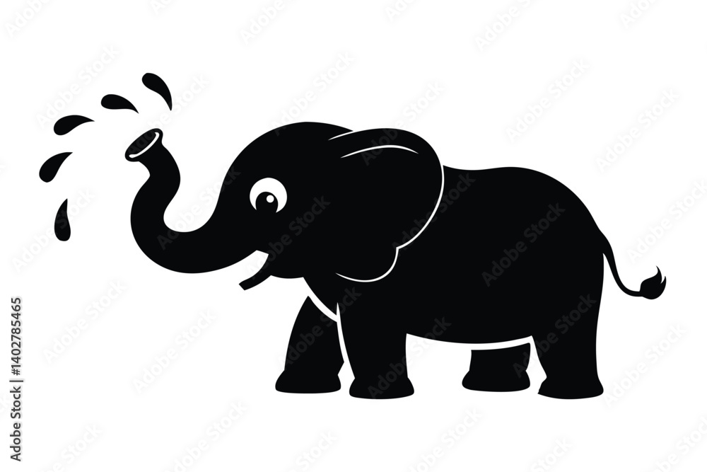 Fototapeta premium Baby Elephant Splashing Water with Trunk Silhouette