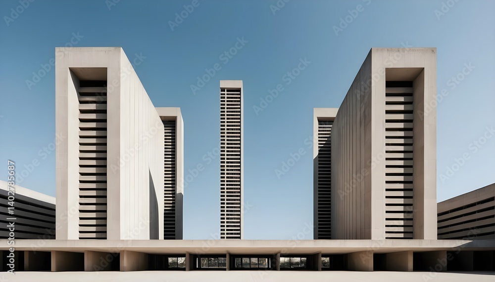 Modern Concrete Architecture, Geometric Building Complex Modern Concrete Architecture, Geometric Building Complex