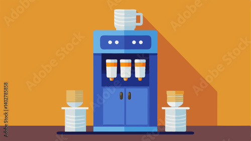 A water dispenser with paper cups for guests to stay hydrated.