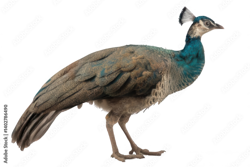 Fototapeta premium Realistic Peahen Side Profile Farm Bird Transparent Background