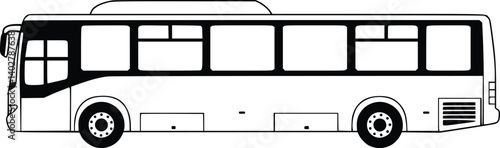 Black and white outline of a bus with visible wheels and windows, minimalistic transportation illustration