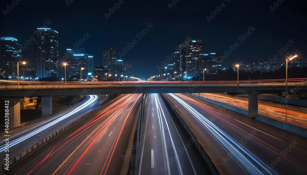 Fototapeta premium Night City Highway Lights Trails