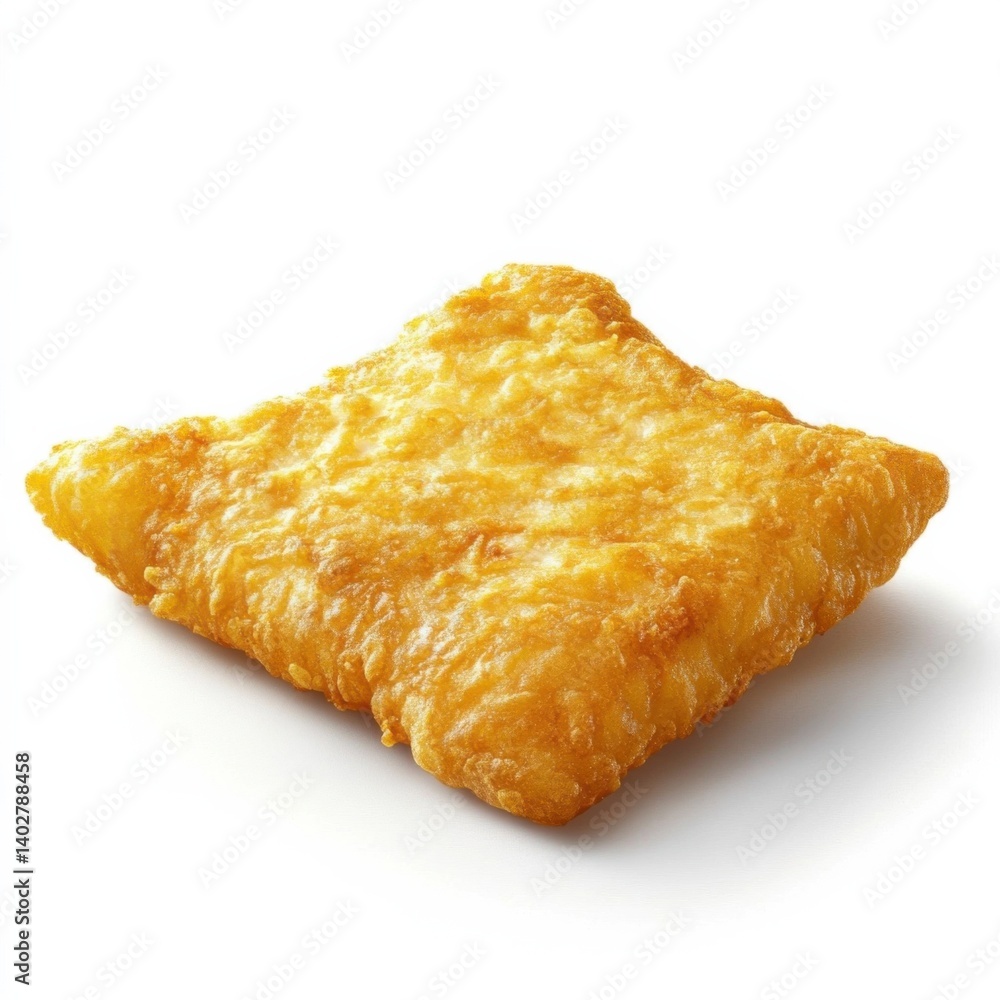 A golden crispy fried fish fillet with a crunchy batter, tender fish inside, and a slight golden hue A golden crispy fried fish fillet with a crunchy batter, tender fish inside, and a slight golden hue