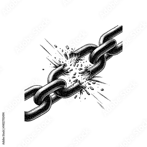 Illustration of a broken chain link with explosive effects