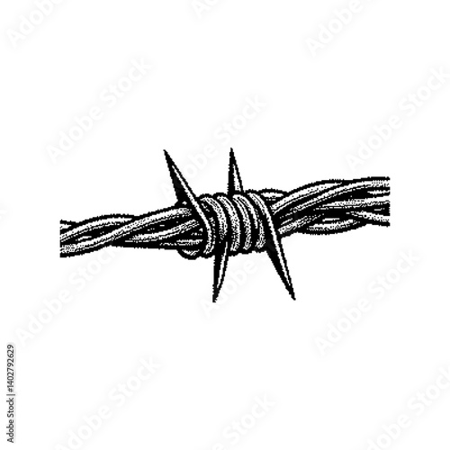 Illustration of barbed wire with sharp spikes emphasized in a monochrome style