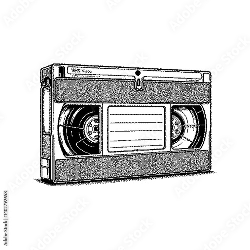 Illustration of a vintage VHS tape with iconic design elements