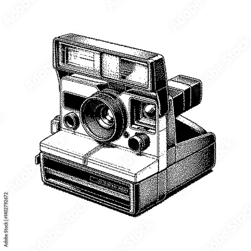 Vintage instant camera illustration emphasizing retro design and film aesthetics