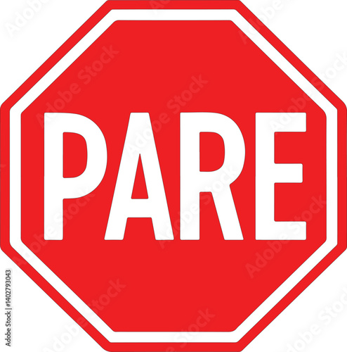 PARE stop sign in red octagon. Vector icon


