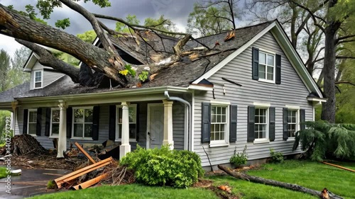 Large tree falls on house during severe storm causing extensive damage