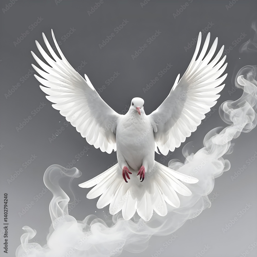 Fototapeta premium White Dove in Flight, Smoke Background