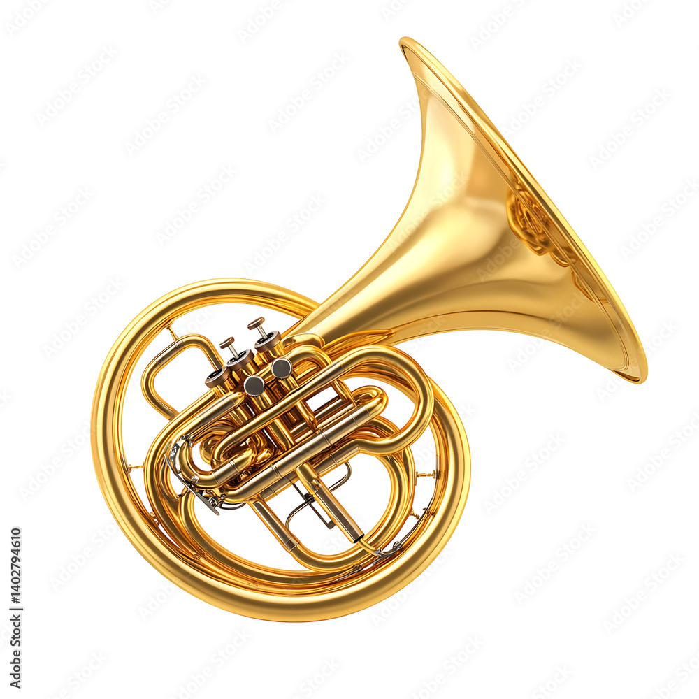 Obraz premium french horn cartoon isolated on white background full depth of field