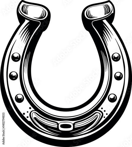 Black and white vector illustration of a horseshoe design element