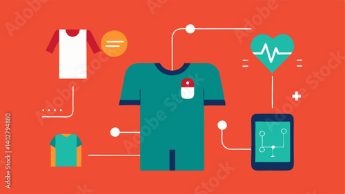These descriptions offer a clear concept for vector illustrations showcasing the integration of health monitoring technology within clothing.