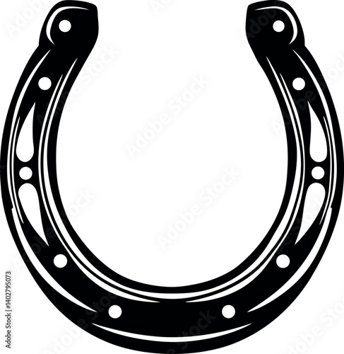 Bold black horseshoe with decorative vector design for good luck and fortune