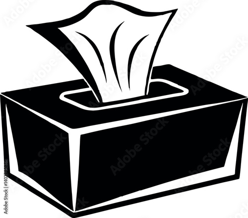 A simple black and white vector illustration of a tissue box dispenser