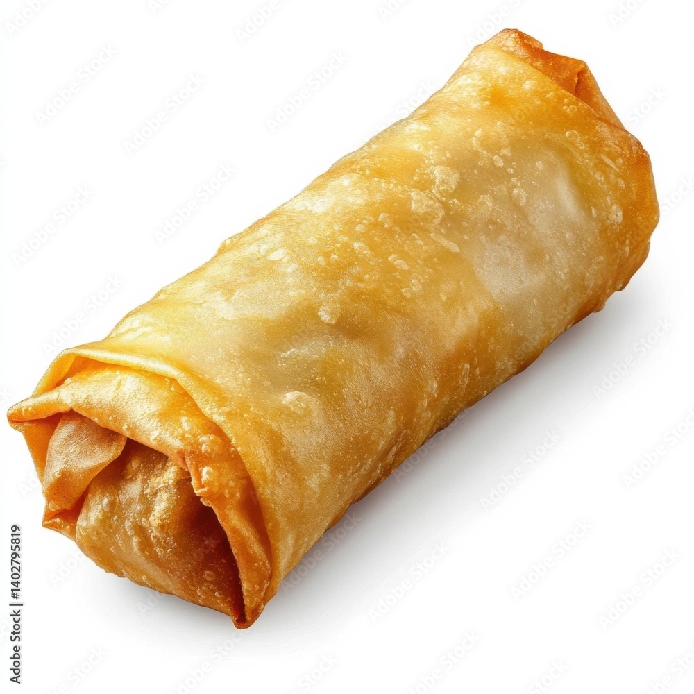 A golden crispy fried spring roll with a crunchy exterior, savory filling inside, and a slight golden hue A golden crispy fried spring roll with a crunchy exterior, savory filling inside, and a slight golden hue