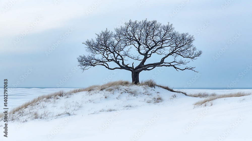 Fototapeta premium The raw beauty of a lifeless tree frozen in time against rolling dunes