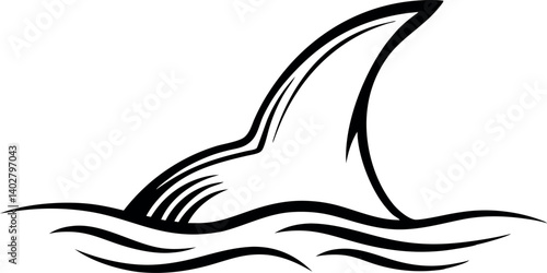 Black and white shark fin vector breaching ocean water illustration graphic design