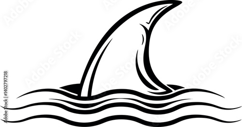 Simple bold graphic of a vector shark fin breaking the ocean surface