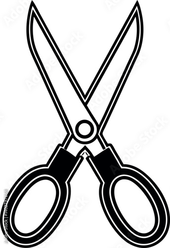 Stylized image of a pair of vector open scissors with bold black lines