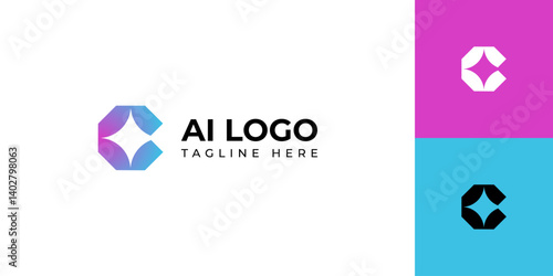 Letter C logo design, AI gradient logo design, technology logo design template
