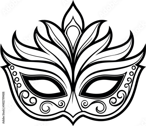 Elegant decorative venetian mask with vector floral accents in black and white