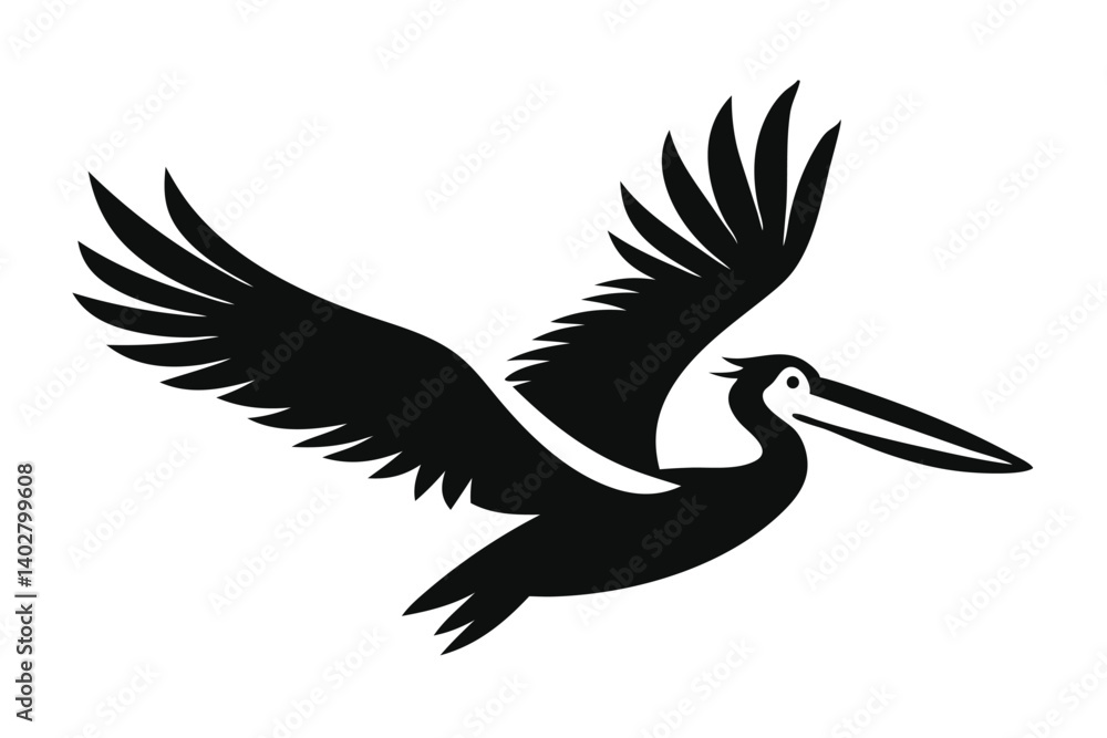 Fototapeta premium Pelican with Open Beak Flying Silhouette Vector