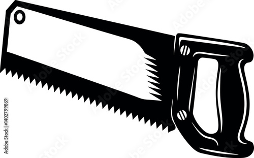 Detailed Black and White Illustration vector of a Hand Saw for Woodworking