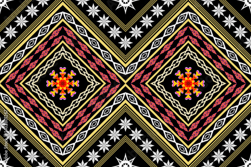 Ethnic Figure aztec embroidery style.Geometric ikat oriental traditional art pattern.Design for ethnic background,wallpaper,fashion,clothing,wrapping,fabric,element,sarong,graphic,vector illustration.