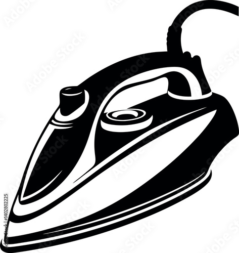 Stylized Silhouette of an Electric Clothes vector Iron with Cord for Pressing Clothes