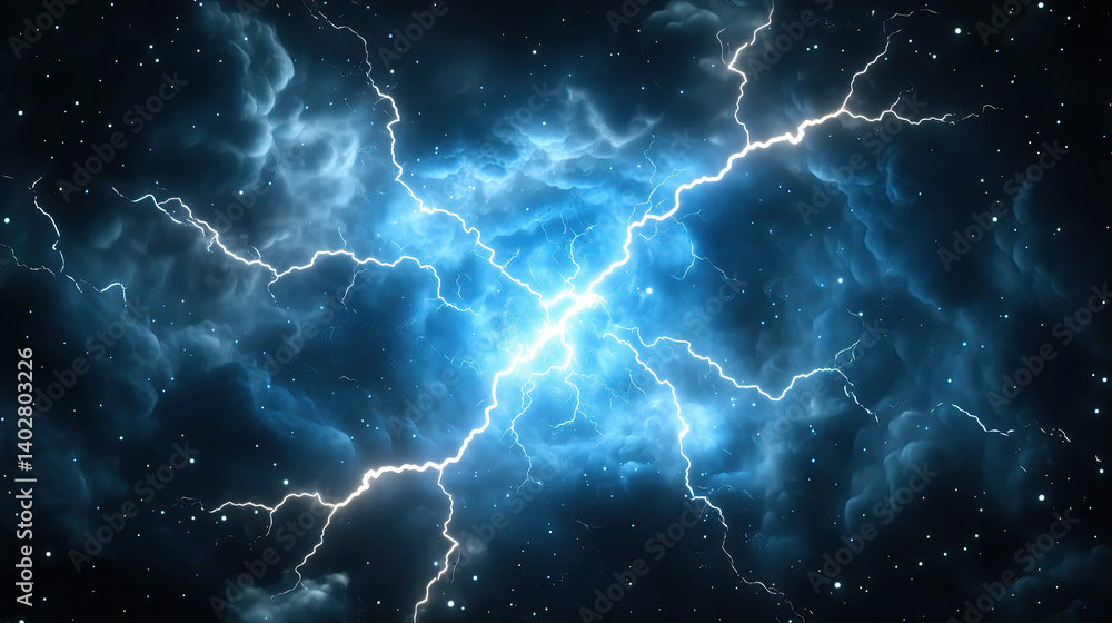 stunning display of blue lightning illuminating dark cosmic background, creating dramatic and energetic atmosphere stunning display of blue lightning illuminating dark cosmic background, creating dramatic and energetic atmosphere